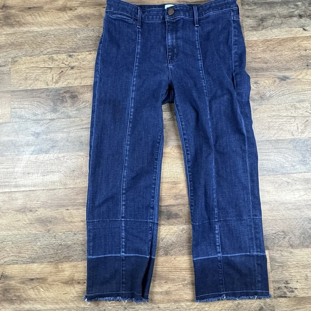 Parker Smith Womens Straight Leg Pleat Jeans‎ 12/31 Dark Wash Stretch Two-toned